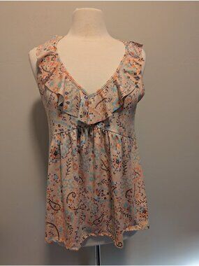 Haptics By Holly Harper Floral V-Neck Blouse Small Peasant Babydoll
